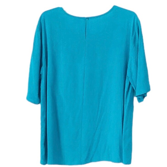 This & That Women’s Teal Floral Embroidered Shortsleeved Free-flowing Blouse - Picture 2 of 14